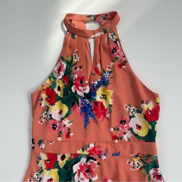 Express Orange Tropical Floral Summer Halter Top Mini Length Dress Size Medium - Picture 3 of 13